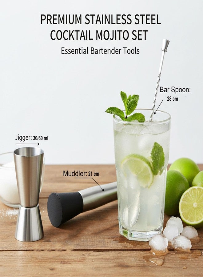 finality Mojito Muddler Bar Tool Set, 3 PCS Cocktail Set Mixing Tools Stainless Steel Cocktail Muddler with Cocktail Spoon Long Handle and Jigger for Mojitos Fruit Drinks (Stirrer Spoon Set) - Image 2